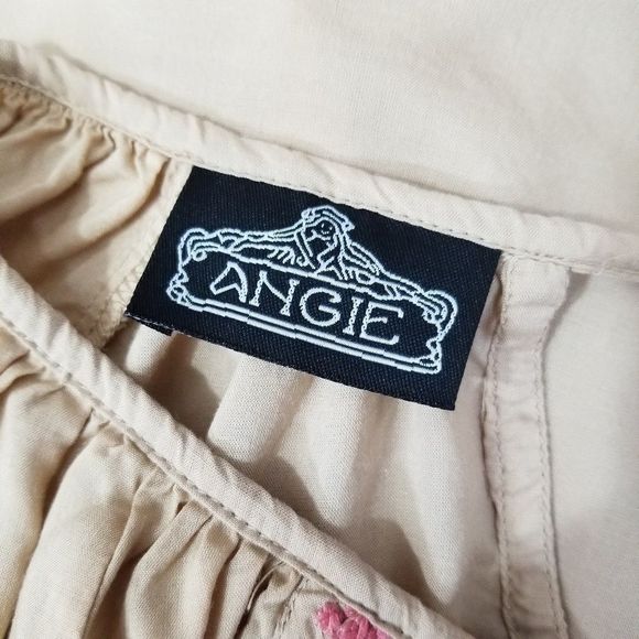 Angie L Embroidered Peasant Blouse Pink Detail 3/4 Sleeve Boho Top - Picture 6 of 7